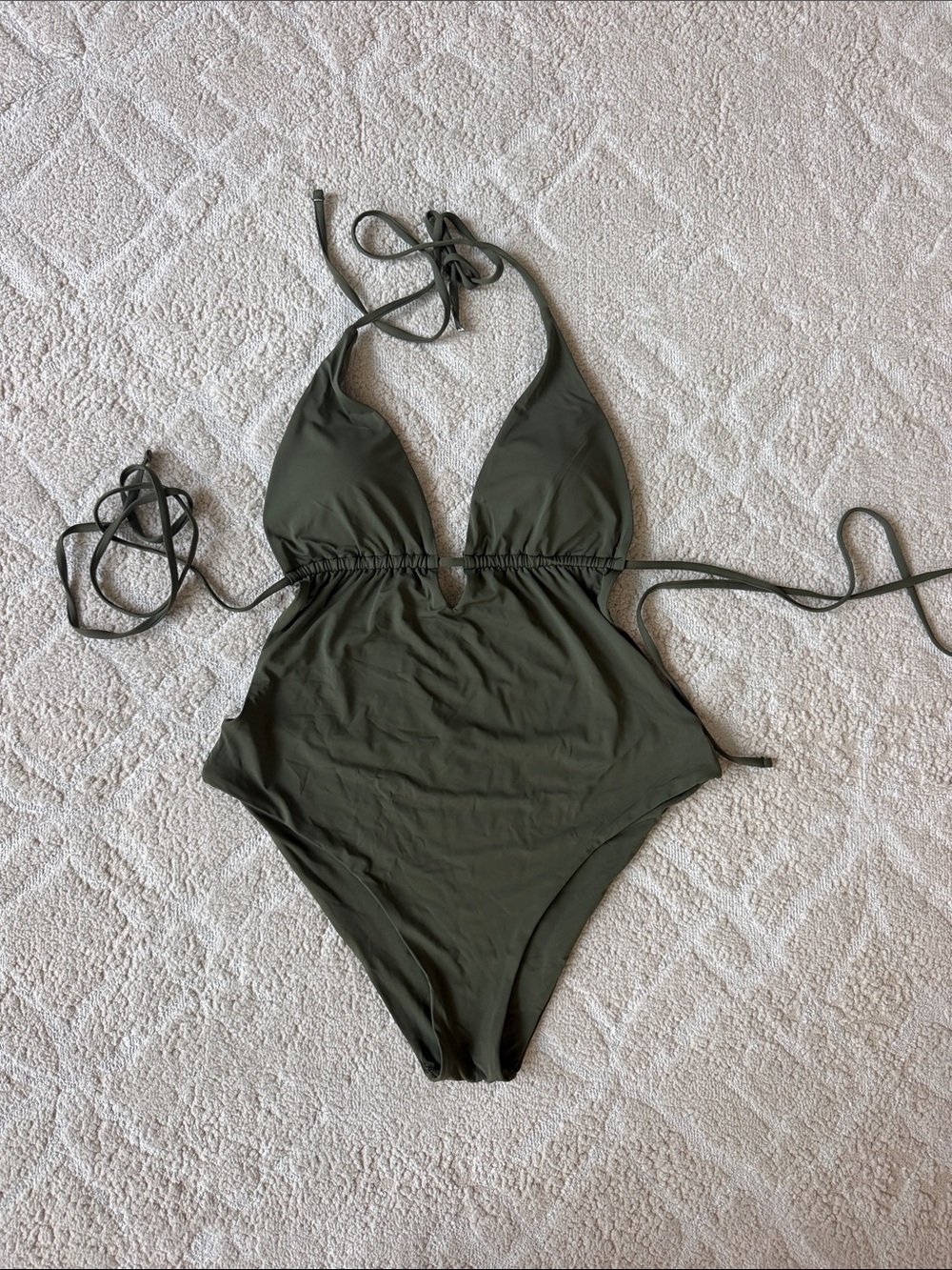 H&M Olive Green Halter One-Piece Swimsuit